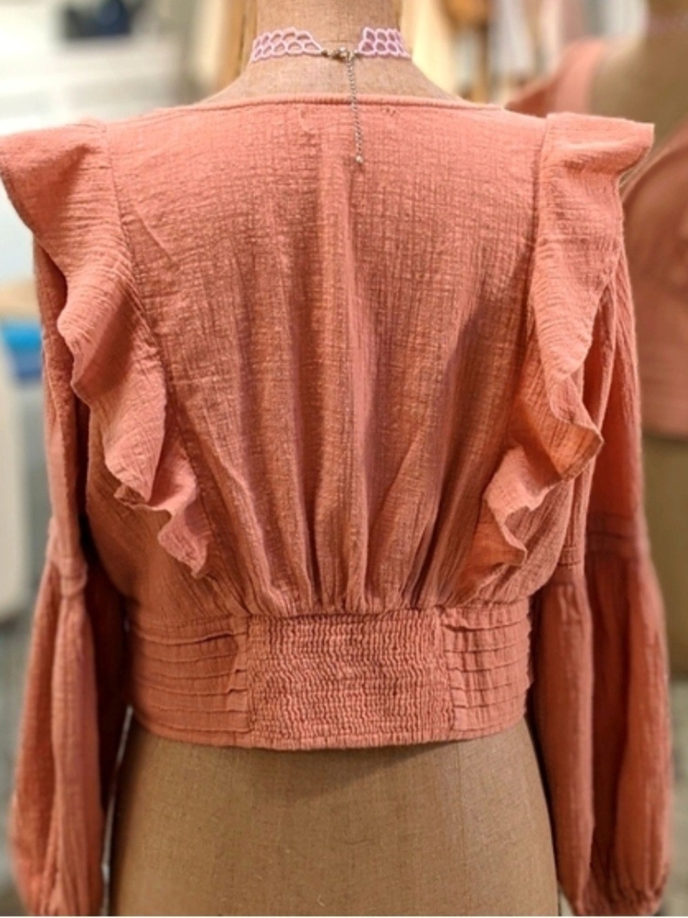 PRIMARK Rust Ruffle Button-Front Crop Top - Unbranded - Picture 2 of 8